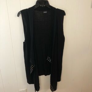 Fantazia Black Sleeveless Open-Front Stud-Accent Cardigan Vest Medium